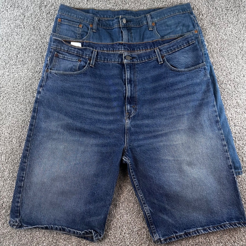 2- Levis 569 Denim Shorts Mens 40 Blue Loose Straight Fit Jorts Medium Wash